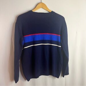 Wool Navy Blue Crewneck Sweater with Stripes